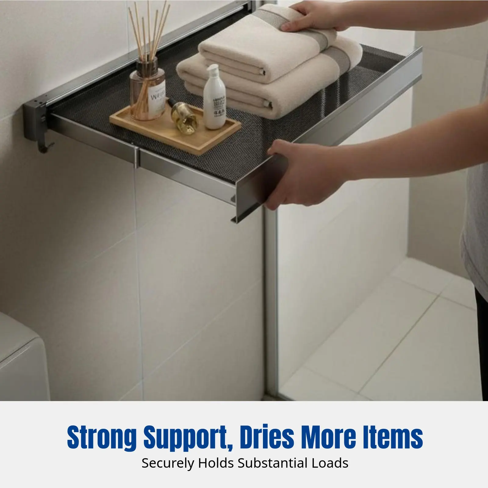 

Вешалка для полотенец, складная полка для ванной, выдвижной органайзер без сверления, экономит место, из алюминиевого сплава, для ванной, балкона, спальни