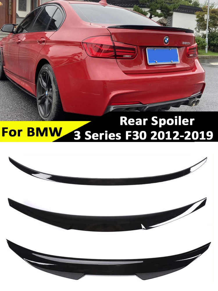 For BMW 3 Series F30 2012-2019 Gloss Black Rear Bumper Lip Trunk Spoiler MP M4 PSM Style Carbon Fiber Wing Splitter