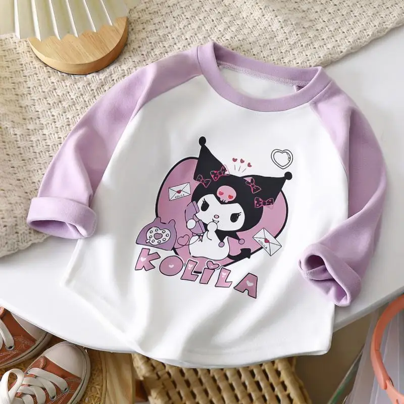 Sanrios Kuromi Hello Kitty girl bottoming shirt T-shirts cartoon kawaii Cartoon child long sleeves spring and autumn New style