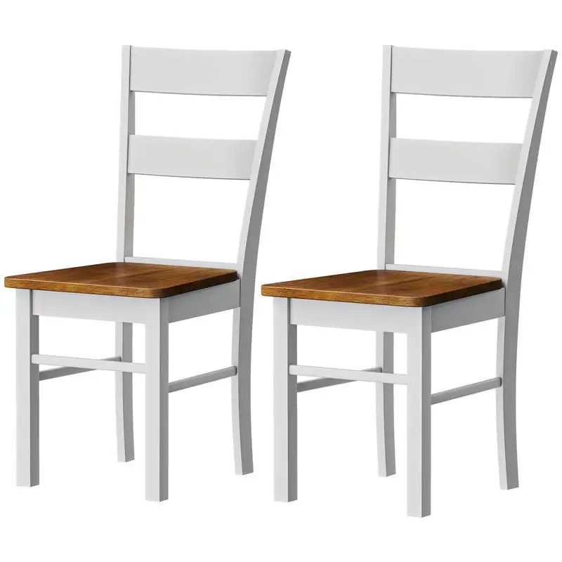

HOMCOM Farmhouse Dining Table Chairs, Set of 2 Rubber Wood Kitchen Table Chairs with Open Back for Living Room, Light Gray