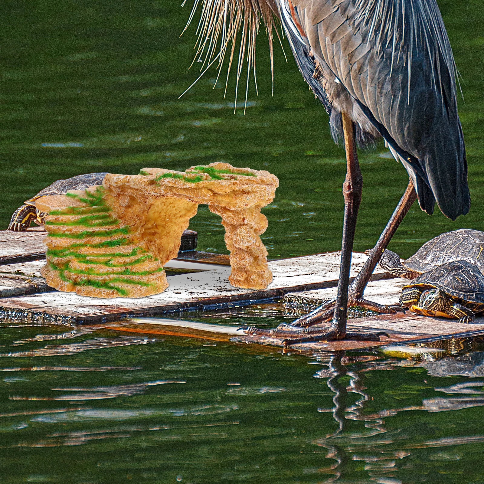 

Lifelike Reptile Basking Platform Small Turtle Hiding Cave Multifunctional Tortoise Habitat Resin Terrarium Decor