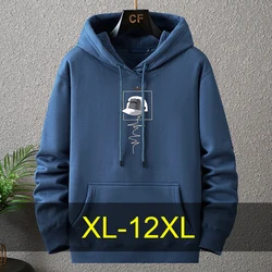 Autumn Winter Fleece Hoodies Men 12XL 10XL Plus Size Hoodie Print Hooded Pullover Fashion Casual Hoodies Big Size 12XL