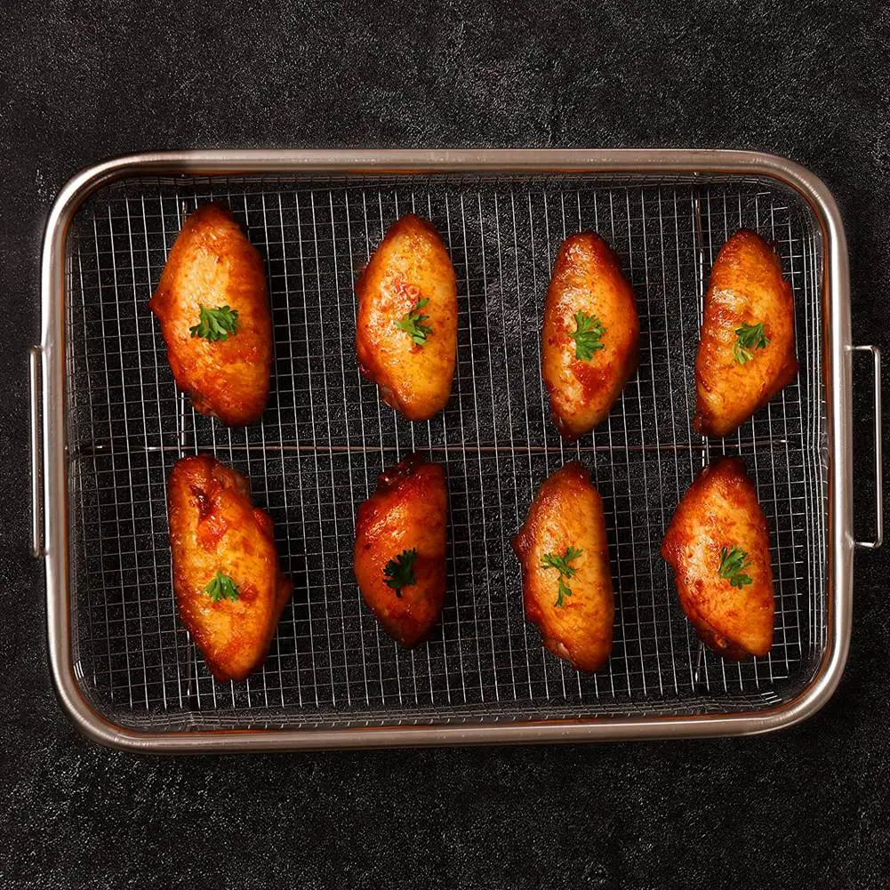 newA10R Air Fryer Basket for Oven, Stainless Steel Grill Basket, Non-Stick Mesh Basket, Air Fryer Tray Wire Rack Roasting Basket