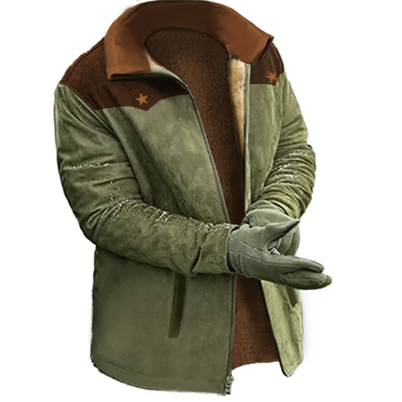 Chaqueta gruesa de invierno para hombre, abrigo resistente al frío, cremallera Retro étnica, forro interior de piel, Top de felpa