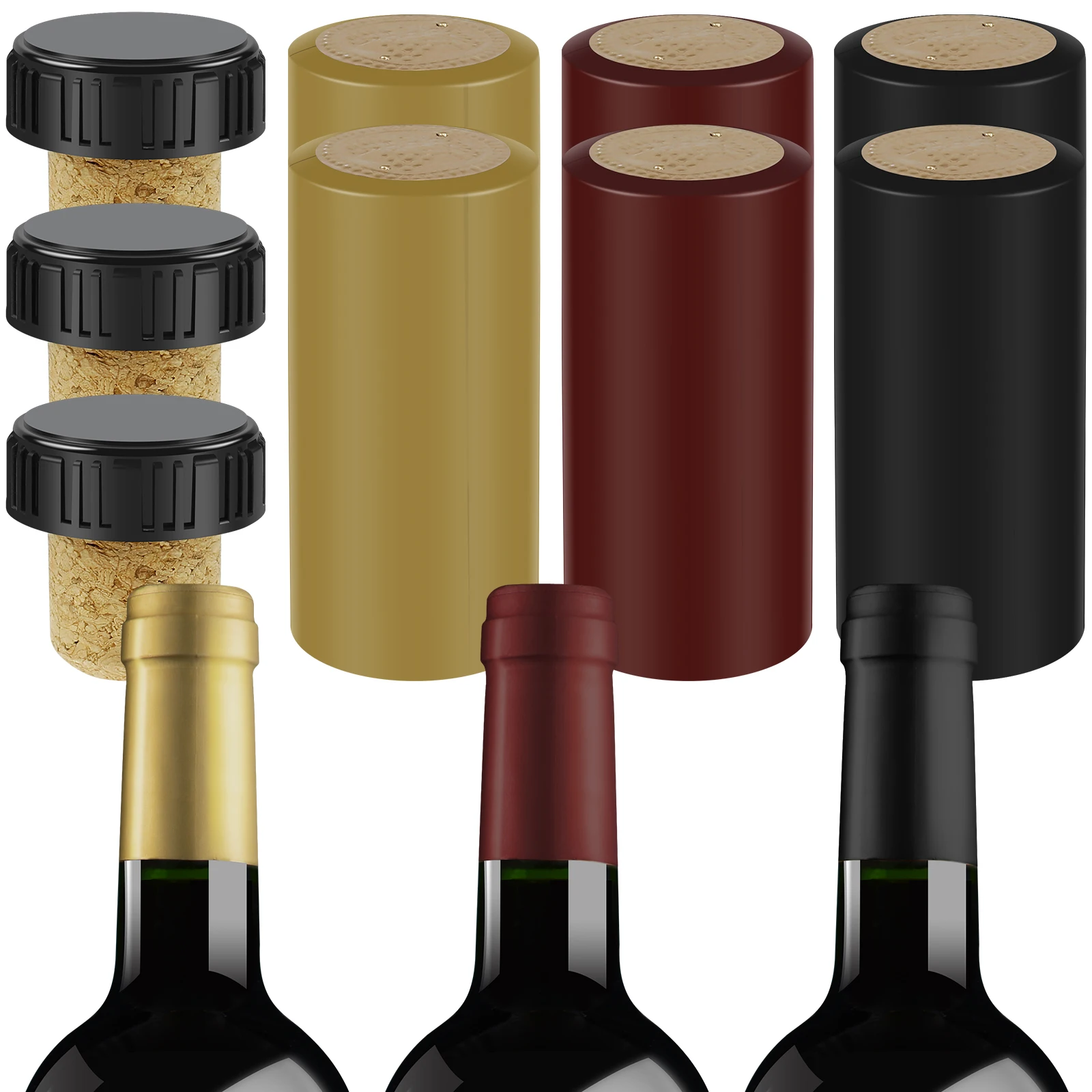 4Set Wine Sealer for Wine Bottles Wine Bottle Resealer Kit with PVC Heat Shrink Capsules Wine Bottle Seals Shrink Covers