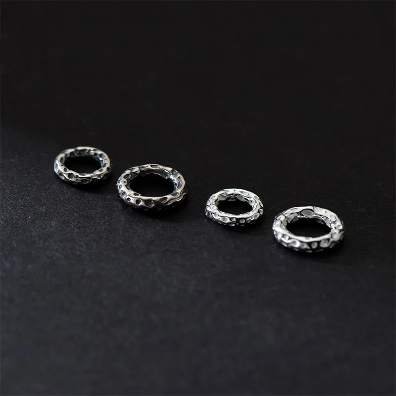 1pc/lot 925 Sterling Silver Fashion Uneven Surface Circle Loose Beads 8mm 10mm Round Connector Spacer Charms DIY Jewelry Making