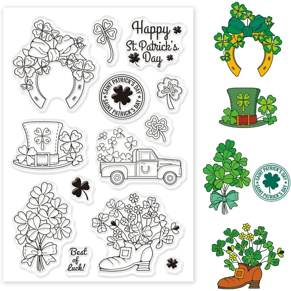 1 ورقة محظوظ البرسيم سيليكون واضح Stamps سانت باتريك يوم يوم طوابع شفافة لصنع بطاقات عيد ميلاد عيد الحب #1