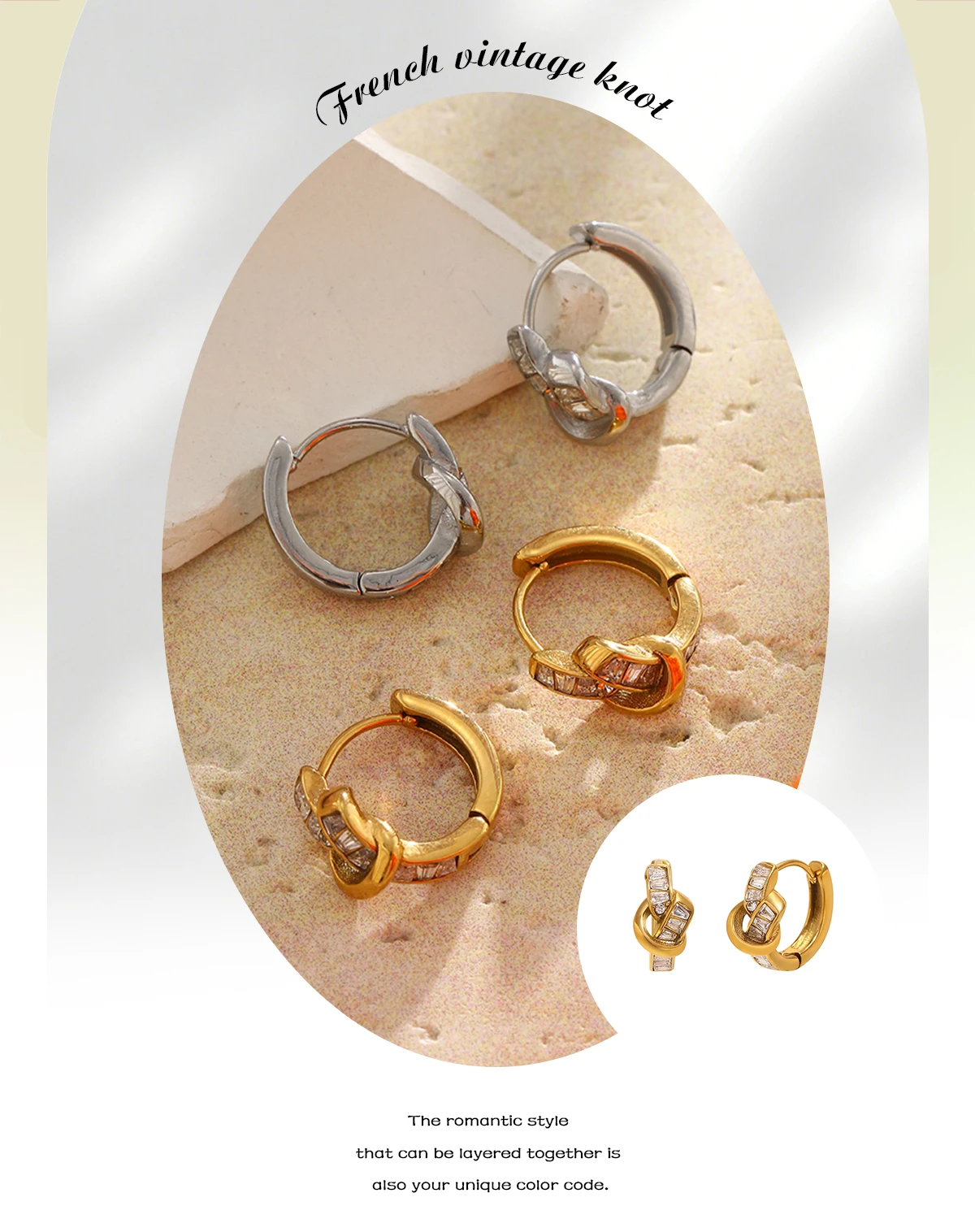 E.B.belle Unregelmäßige Knoten-Zirkon-Creolen 18K Vergoldete Edelstahl-Ohrringe für Frauen Hypoallergener Schmuck Geschenk – Detail 2