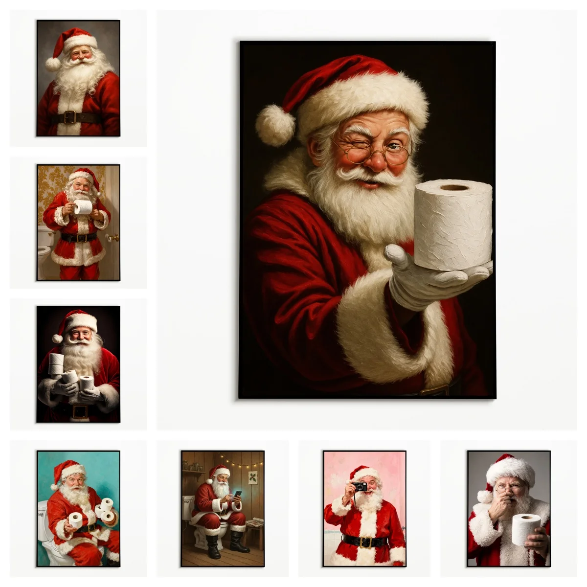 1PC Humorous Santa Claus Poster Christma Bathroom Wall Art Winter Retro  Canvas Printing Festival Gift Toilet Wall Decor