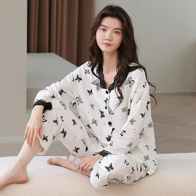 

Pajama Sets Home Suit For Women Cotton Jersey Knit Sleep Shirt Style Loungewear Oversized Comfortable Casual Short Sleeve Ladies