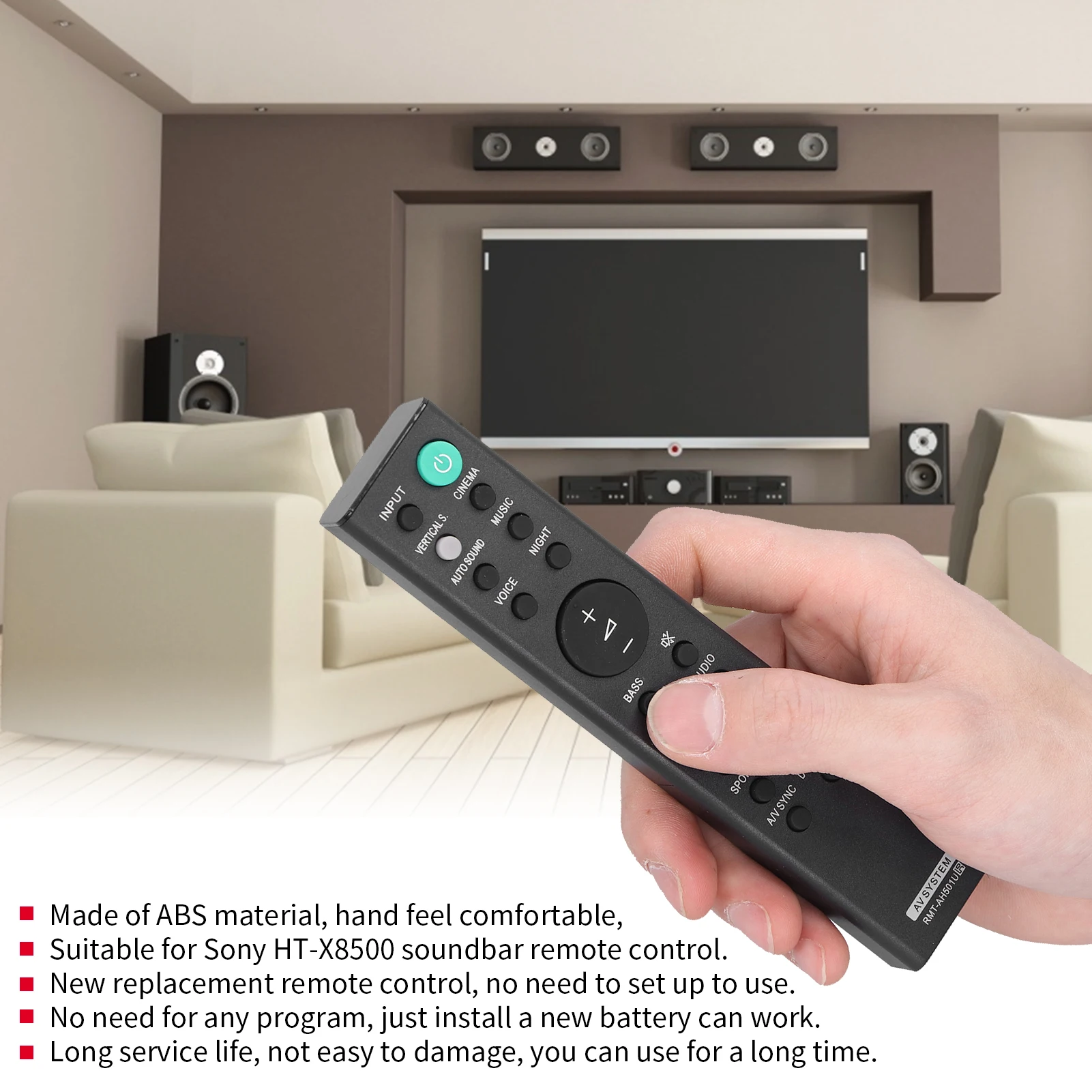RMT‑AH501U Soundbar Remote Control Replacement Long Service Life Compact Size Portable for Sony Speaker HT‑X8500 Controller