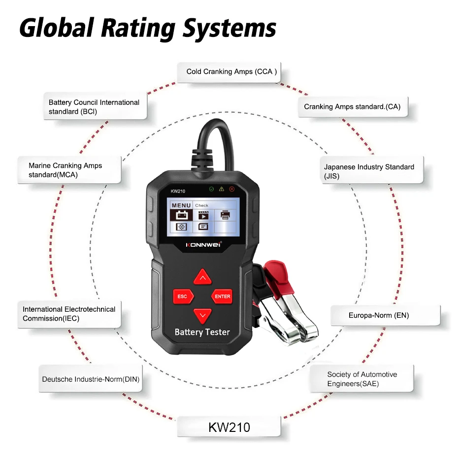 KONNWEI KW210 Automatic Smart 12V Car Battery Tester Auto Battery Analyzer 100 to 2000CCA Cranking Car Battery Tester