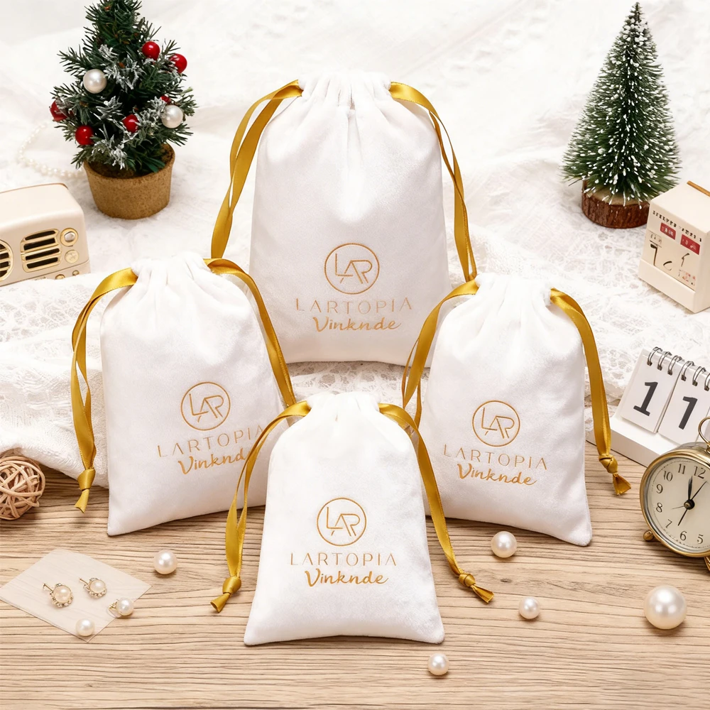 

50Pcs Customized Logo Creative Dustproof Velvet Bags Portable Earring Pearl Necklace Jewelry Bag Makeup Storage Drawstring Pouch