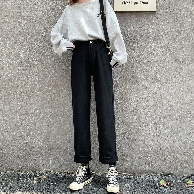 High Waist Loose Straight Women Jeans 2023 New Spring  All-Matched Fashion Wide Leg Trousers Casual Baggy Female Denim Pants