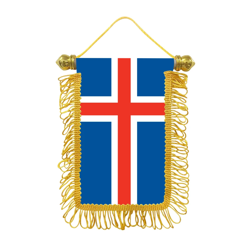 Iceland small hanging flag 10x15cm triangular flag car decoration hanging flag double-sided pattern with suction cup