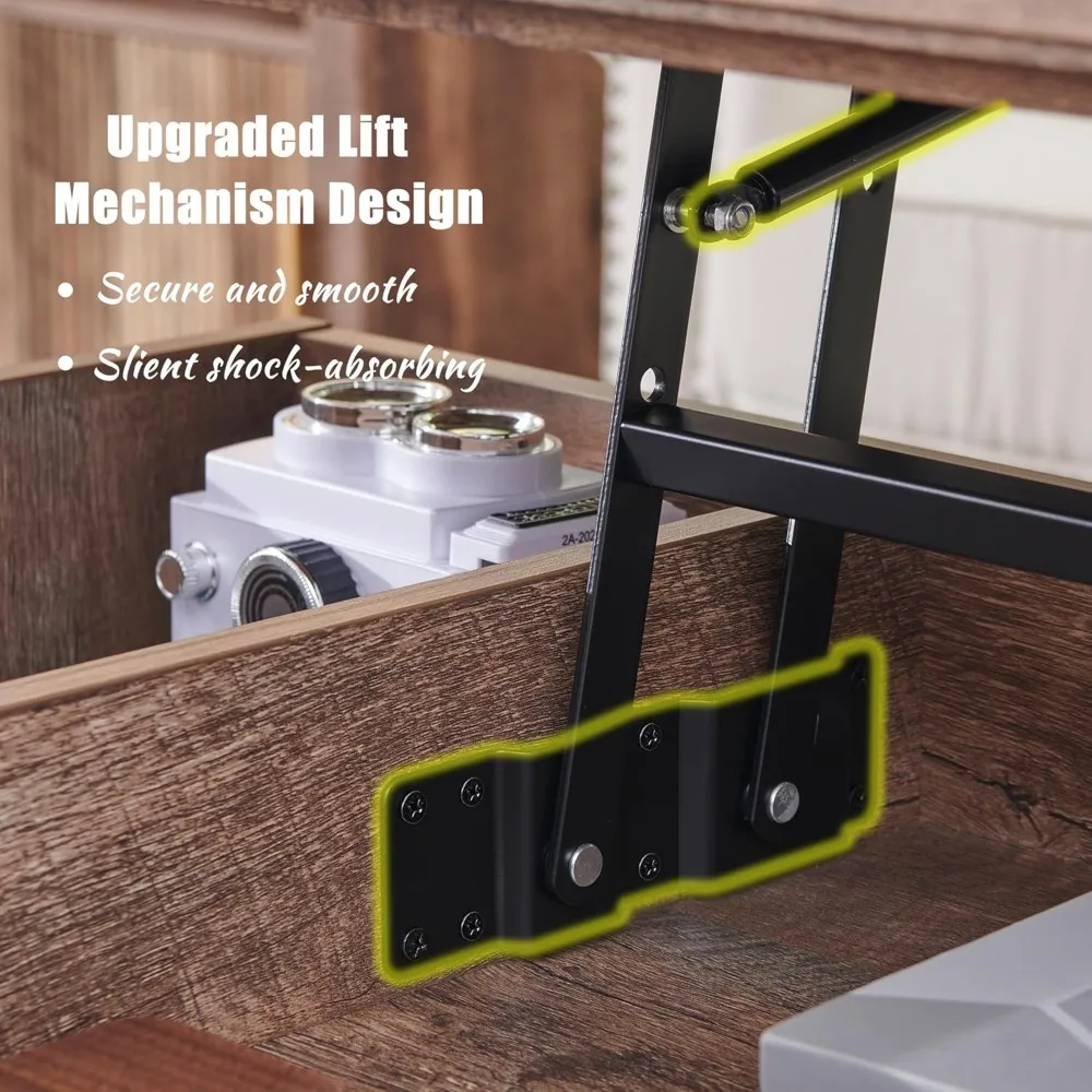 46" Fluted Lift Top Coffee Table with Sliding Door, Modern Center Table w/Adjustable Storage Shelf & Hidden Compartment, Coffee