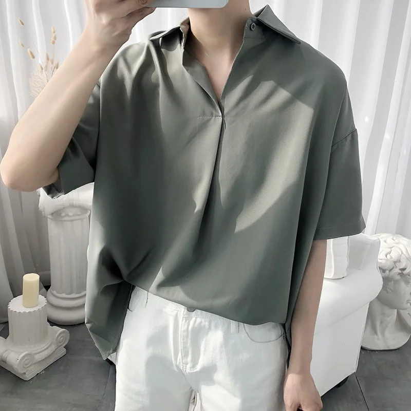 

Белая мужская рубашка с коротким рукавом, винтажная, без драпировок, не требующая глажки, в корейском стиле, свободного кроя, модная, стандартного кроя, молодежная, на все сезоны