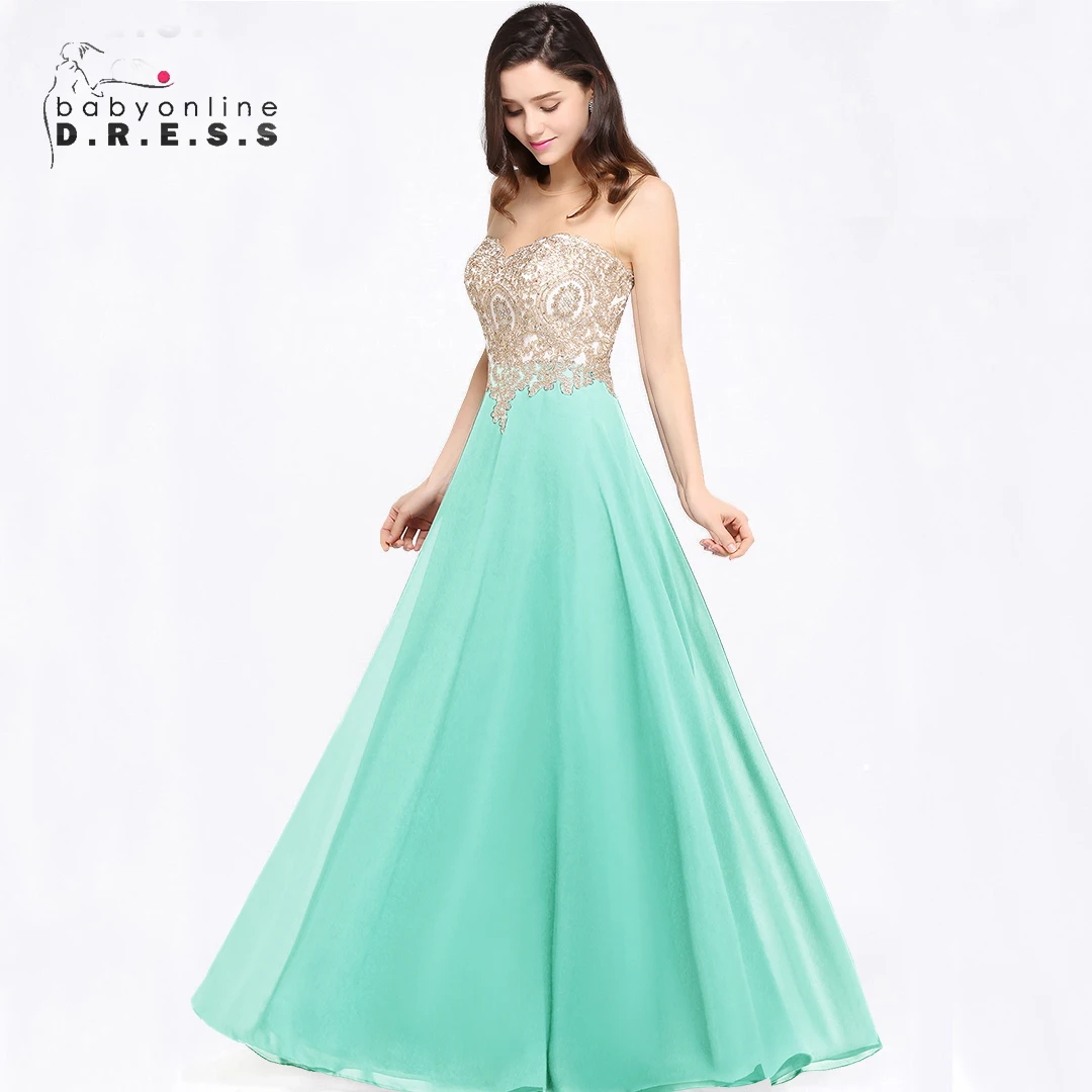 

BABYONLINE Mint Green Bridesmaid Dresses Illusion Sweetheart Wedding Evening Long Elegant Gown Chiffon A Line Summer Prom Party