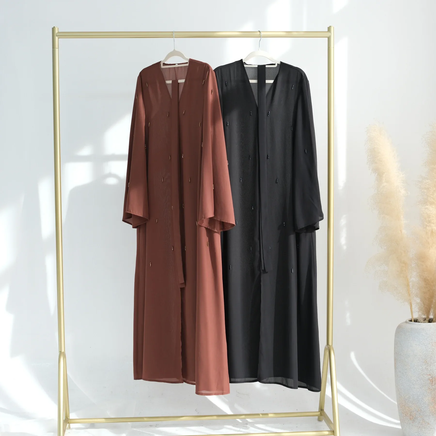Ramadan Muslim Modest Dress Beads Open Abaya Dubai Kaftan Women Islam Clothing Turkey Caftan Kebaya Morocco Femme Robe Jalabiya
