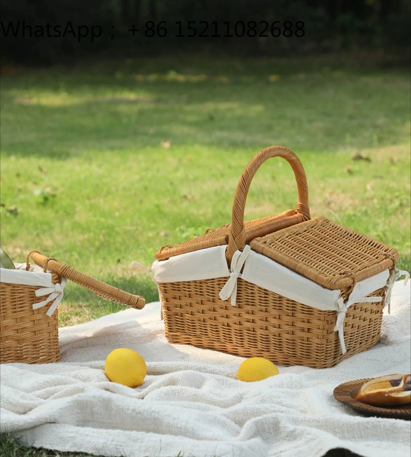 LLY picnic basket natural plant vine hand-woven outdoor camping basket picking with lid
