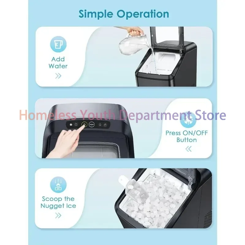 صانعة الثلج Oraimo Nugget، سطح عمل صانعات الثلج، 26 رطلاً/يومًا، ثلج قابل للمضغ صديق للأسنان مع تنظيف ذاتي