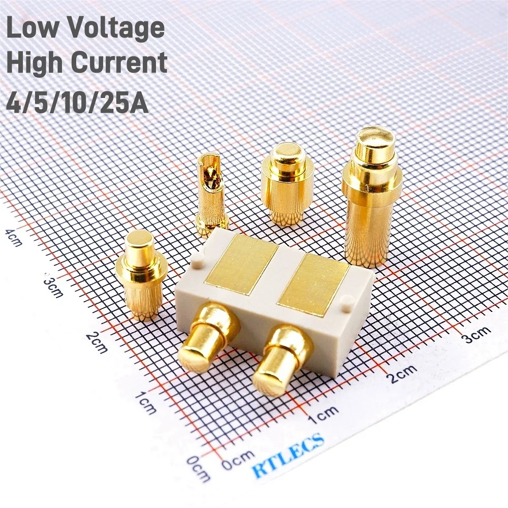 2/5 Pcs Pogo Pin Connector Low Voltage High Current 2A 3A 4A 5A 6A 10A 15A 25A Gold Plated Contact Spring Loaded Probe Thimble
