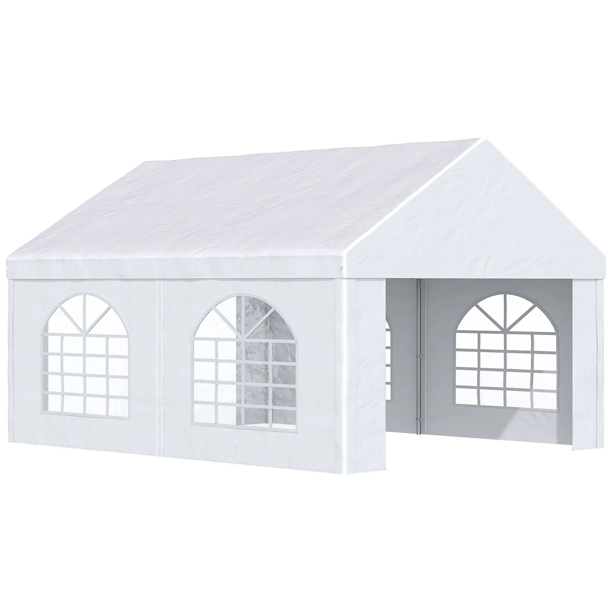 

For Outsunny 16' x 13' Party Tent Carport with Sidewalls, Four Windows and Double Doors, White Tents for Parties, Wedding and Ev