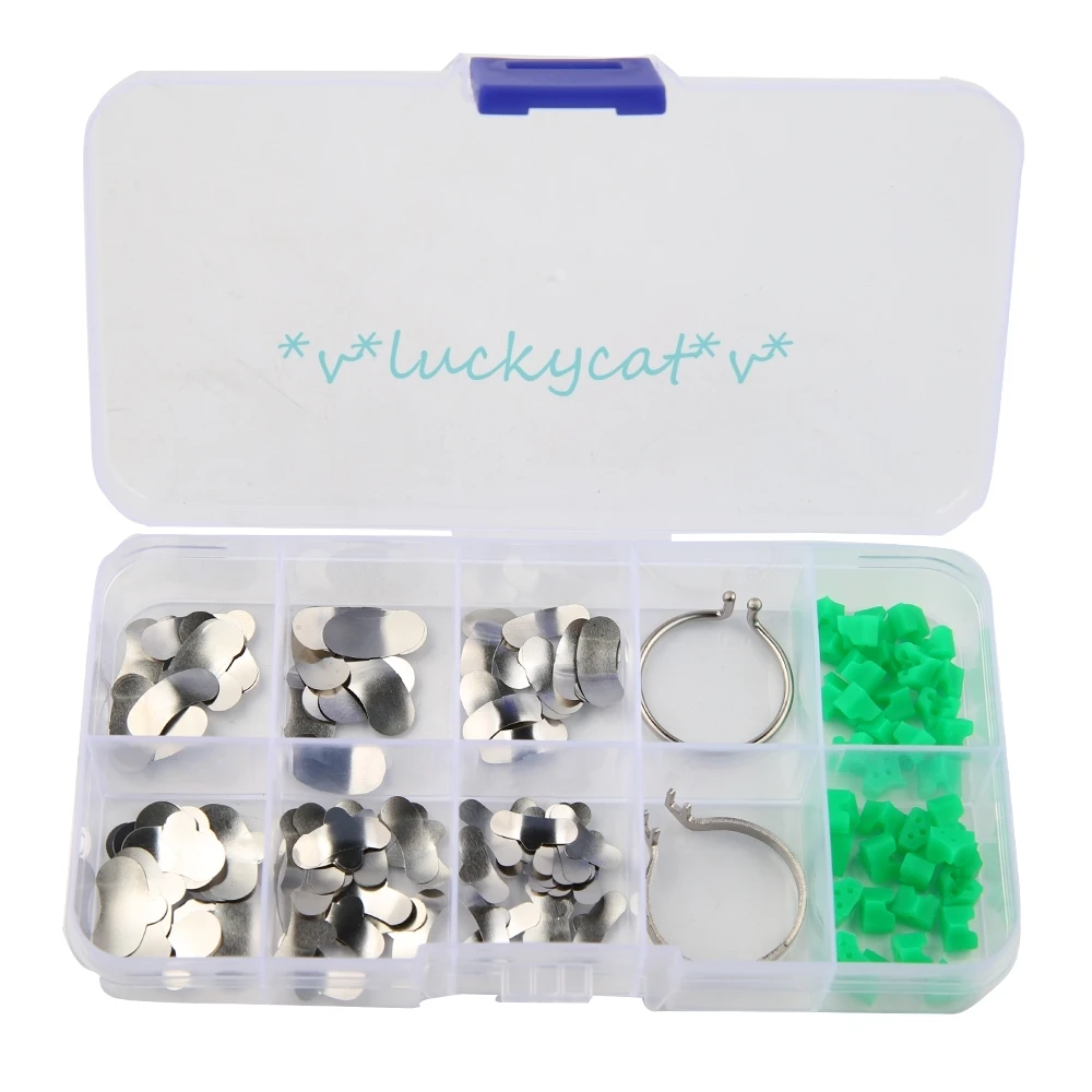 Dental orthodontic Metal forming wedges dental forming piece with Metal Rings set 100 forming pieces + 40 green triangles set