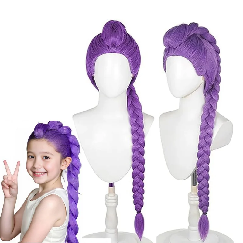 Peruka Cosplay Rumi z Długimi Warkoczami Fioletowe Warkocze Rekwizyty Cosplay na Halloween Anime Mira Zoey Kostium dla Kobiet i Dziewcząt (Fioletowa)