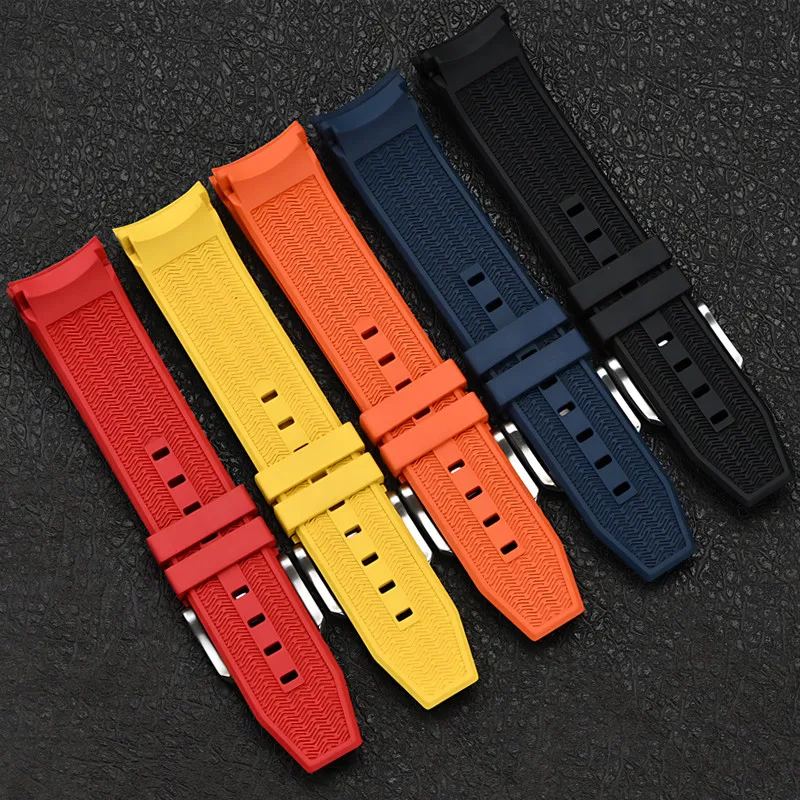 21mm FKM Fluororubber Curved End Sports Waterproof Rubber Watchband For Rolex Tissot1853 Starfish Diving T120 Series Watch Strap