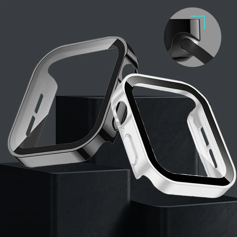 غطاء لساعة أبل 10 حافظة 46 مللي متر 42 مللي متر 45 مللي متر 41-44-40 مللي متر واقي للشاشة من الزجاج المقسى سلسلة 7 8 9 SE 5 ملحقات ساعة أبل