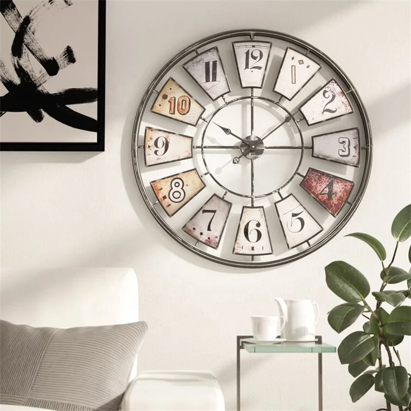 35 Inch Oversize Rustic Farmhouse Silent Movement Home Decoration Iron Wall Clock