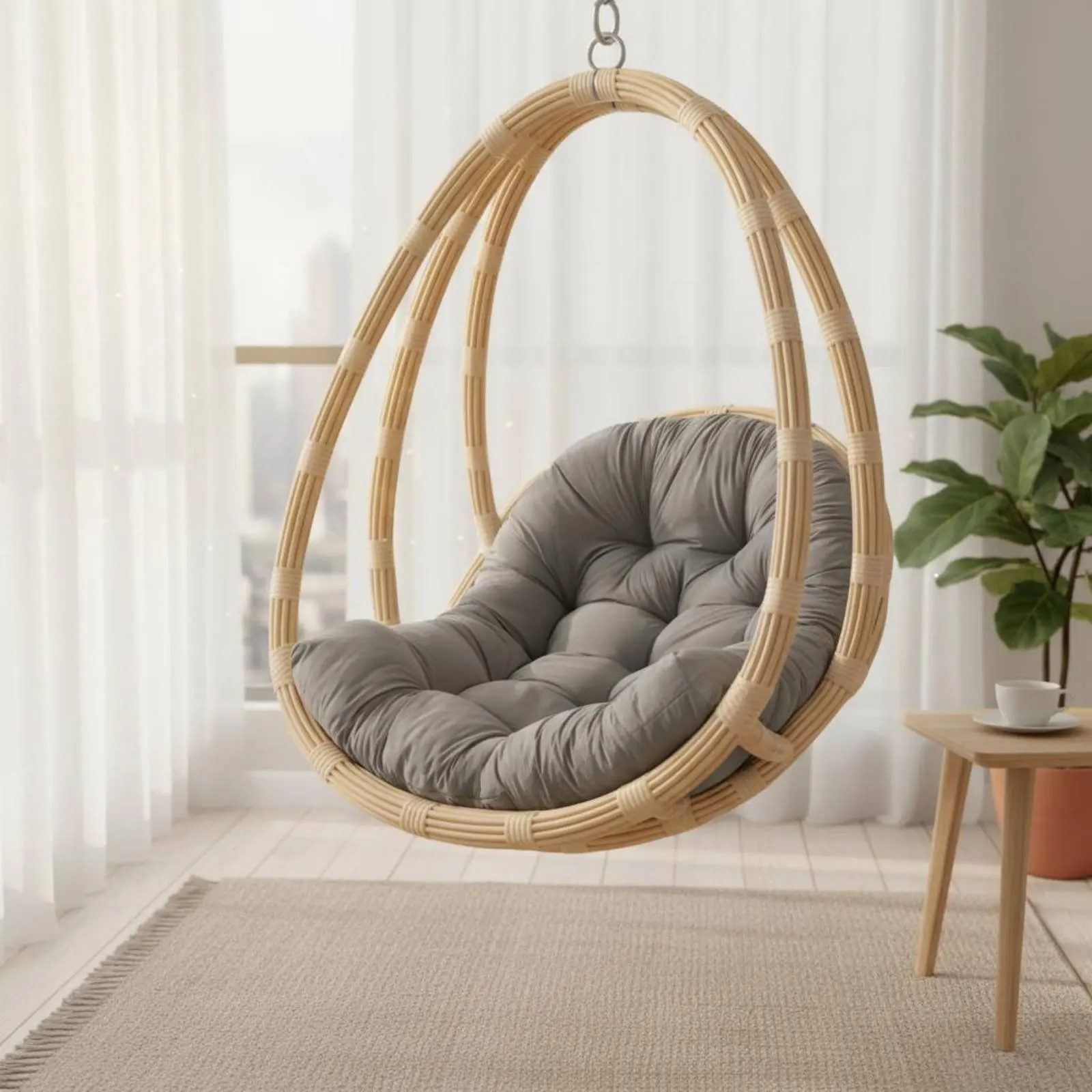 Hanging Oval Chair Pad Easy to Clean Hanging Swing Seat Pad Cocoon Chair Pad Waterproof Resistant for Balcony, Bedroom