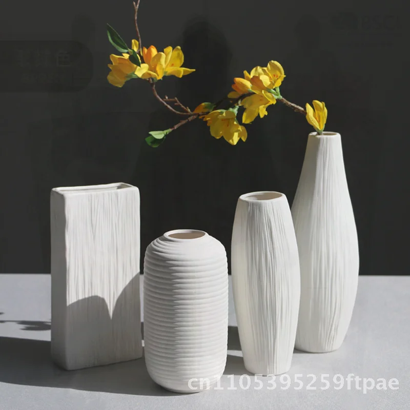 European-Style White Ceramic Vase Wholesale Office Home Decor TV Cabinet Ornaments Flower Arrangement Crafts Logo