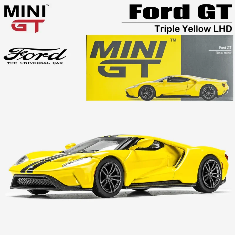 Minigt Schaal 1/64 Ford Gt Drievoudige Gele Lhd Legering Speelgoed Motorvoertuig Diecast Metalen Model Geschenken