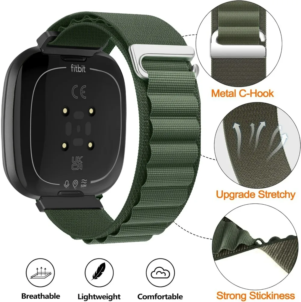 Alpine Loop Strap for Fitbit Versa 4/3 Nylon Breathable Replaceable Wristband for Fitbit Sense 2/1 Sport Watchband Accessories