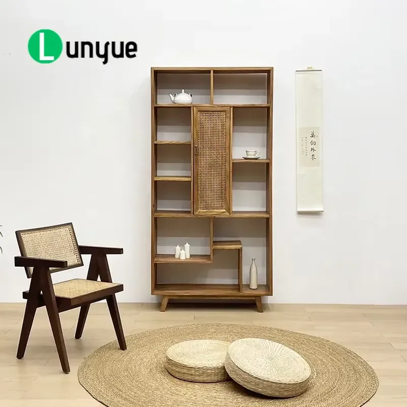Wabi Sabi Solid Wood Antique Shelf Bookshelf Partition Display Rack Customizable Storage for Apartment Hotel Home Decor