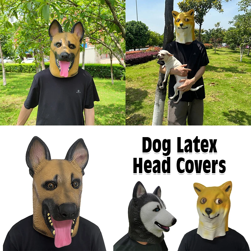 

German Shepherd Dog Mask Latex Full Head Animal Mask Husky Masks Funny Halloween Costume Fancy Dress Party Props