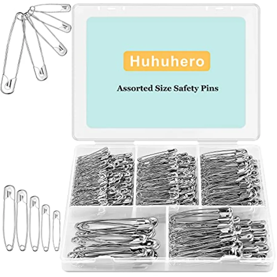 340 Pack Safety Pins Assorted, Small and Large Heavy Duty Safety Pins for Clothes Costume Sewing, Sizes Nickel Plated Steel Pin