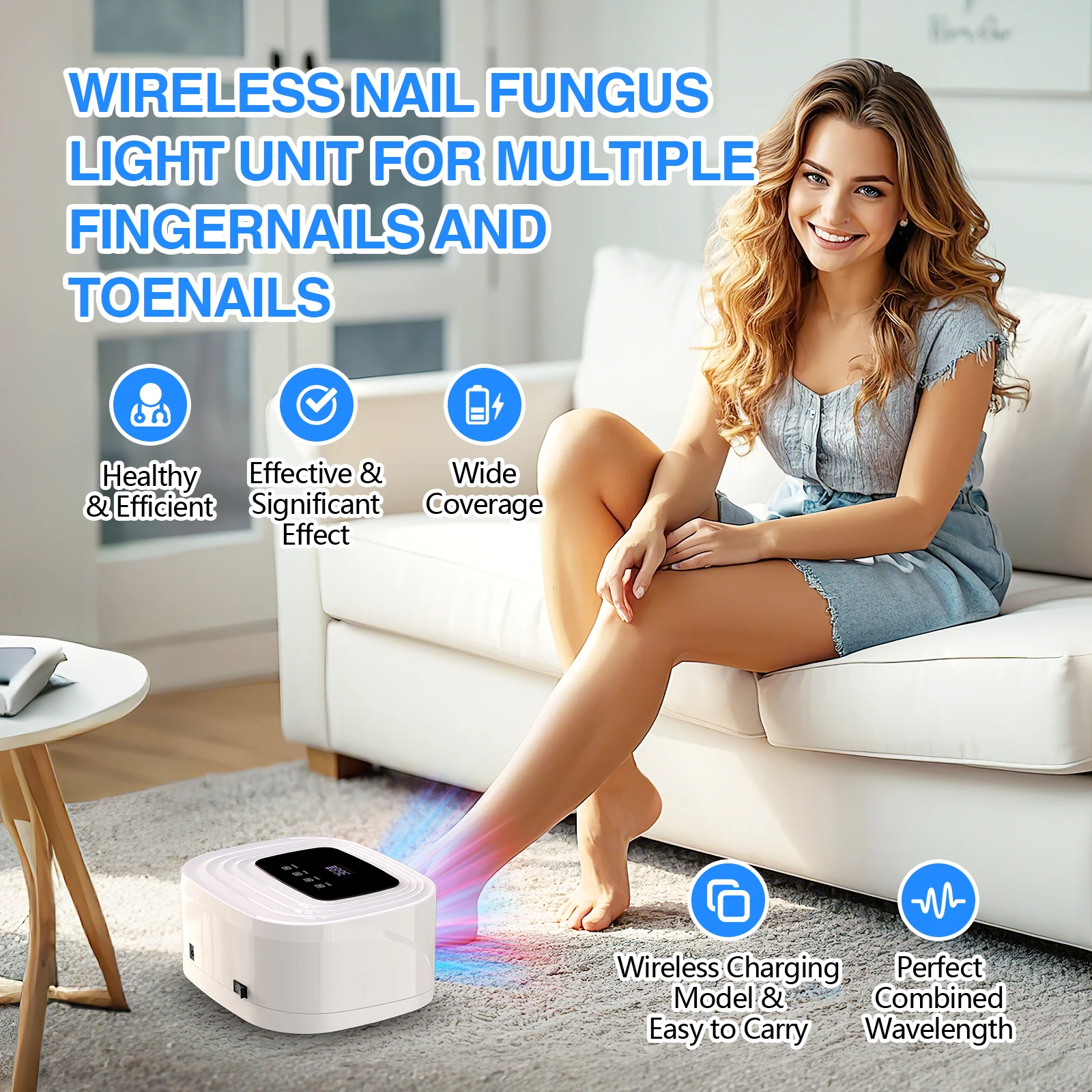 Rechargeable 20W Nail Fungus Laser Device Wireless Charging&Digital Display Red light nail dryer