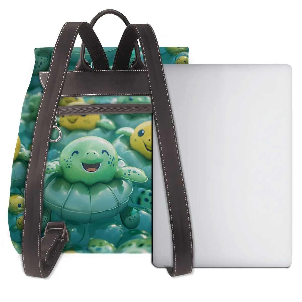 거북이 미소 3D 패턴 새로운 핫 여성 배낭 디자이너 고품질 가죽 간단한 패션 배낭 대용량 배낭