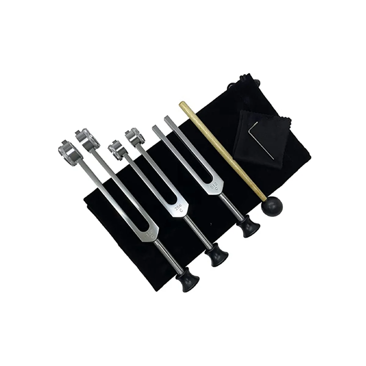 

Tuning Fork Set (128Hz, 256Hz, 512Hz) for Therapy with Silicone Hammer, Repair Tool, Cleaning Cloth and Storage Bag
