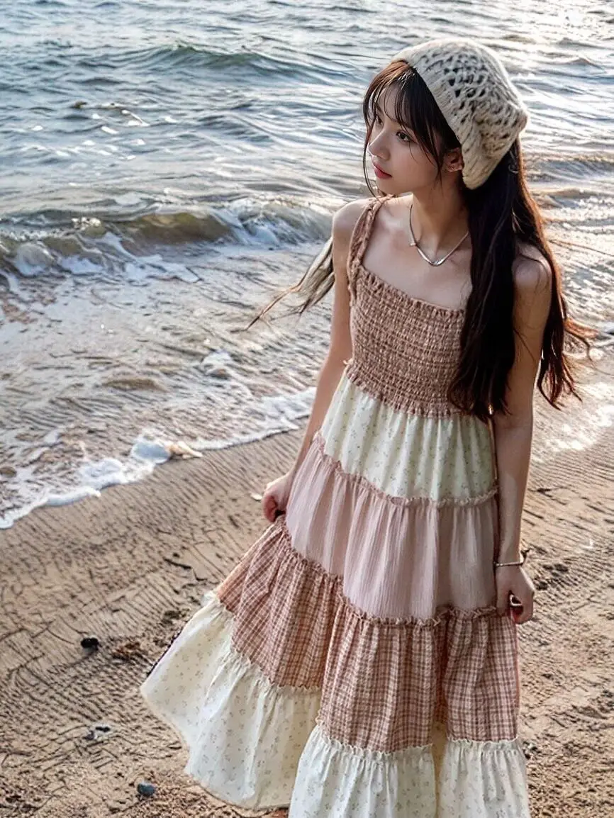 Sweet Fragmented Flower Splicing Sling Dress Vacation Style Dress Set Woven  Hollow Short Cardigans Two piece Set Women Outfits - AliExpress 200000345