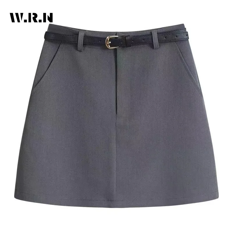 

2023 Women Autuimn New Preppy Style High Waist Elegant Gray Skirt Office Ladies A-Line Skirt Casual Suit Short Skirt Feamle