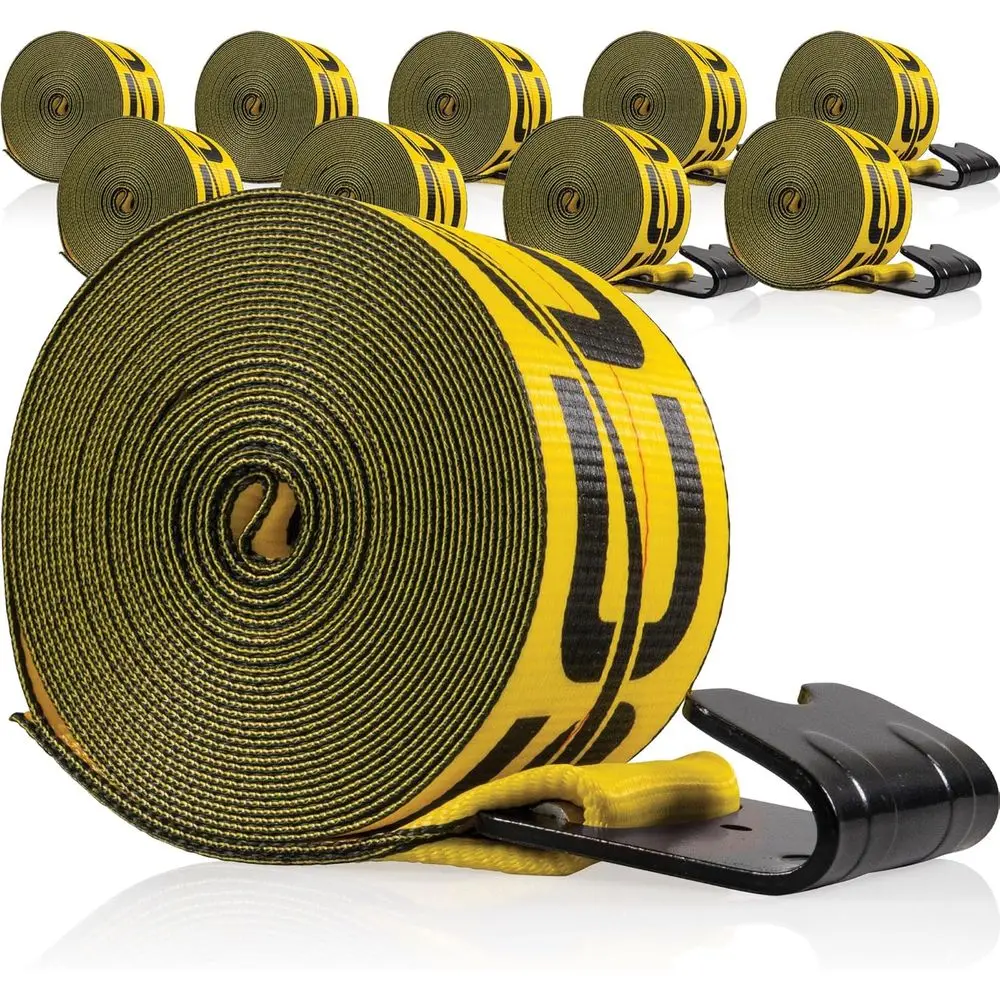 4 x 30' Heavy-Duty 10-Pack Winch Straps, 5,400 lbs WLL, with Hooks for Secure Lattice Trailer and Cargo