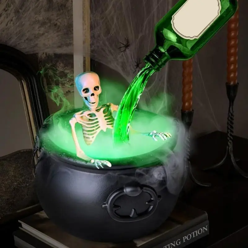 Witchcraft Cauldron Fog Maker Machine Set with Floating Potions Bottle Easy Assembly Horror Desktop Halloween Decoration