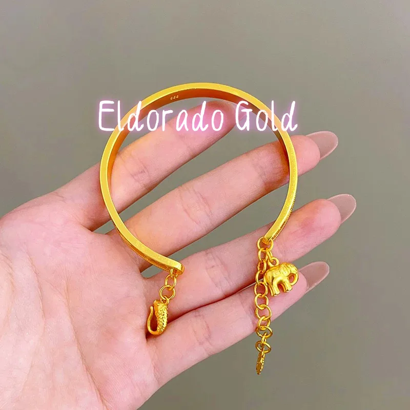 

Eldorado Gold Light luxury 9999 24K real gold baby elephant bracelet with adjustable opening and high-end feeling Chinese style