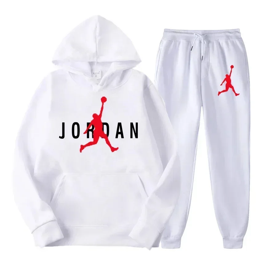Men's sportswear set: fashionable autumn and winter hooded sweatshirt top + trousers two-piece set, pullover, casual fitness, wa