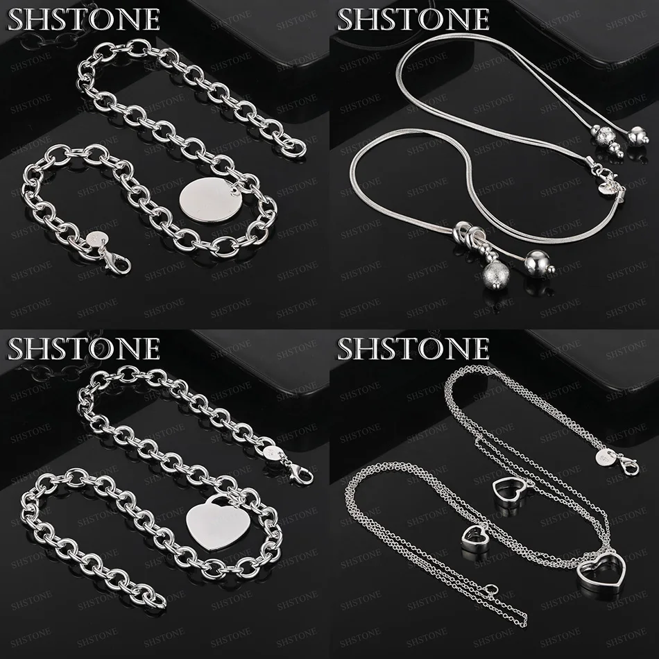 

18 Inches 925 Sterling Silver Round Smooth Frosted Beads Heart Pendant Necklace For Women Fashion Jewelry Nice Birthday Party