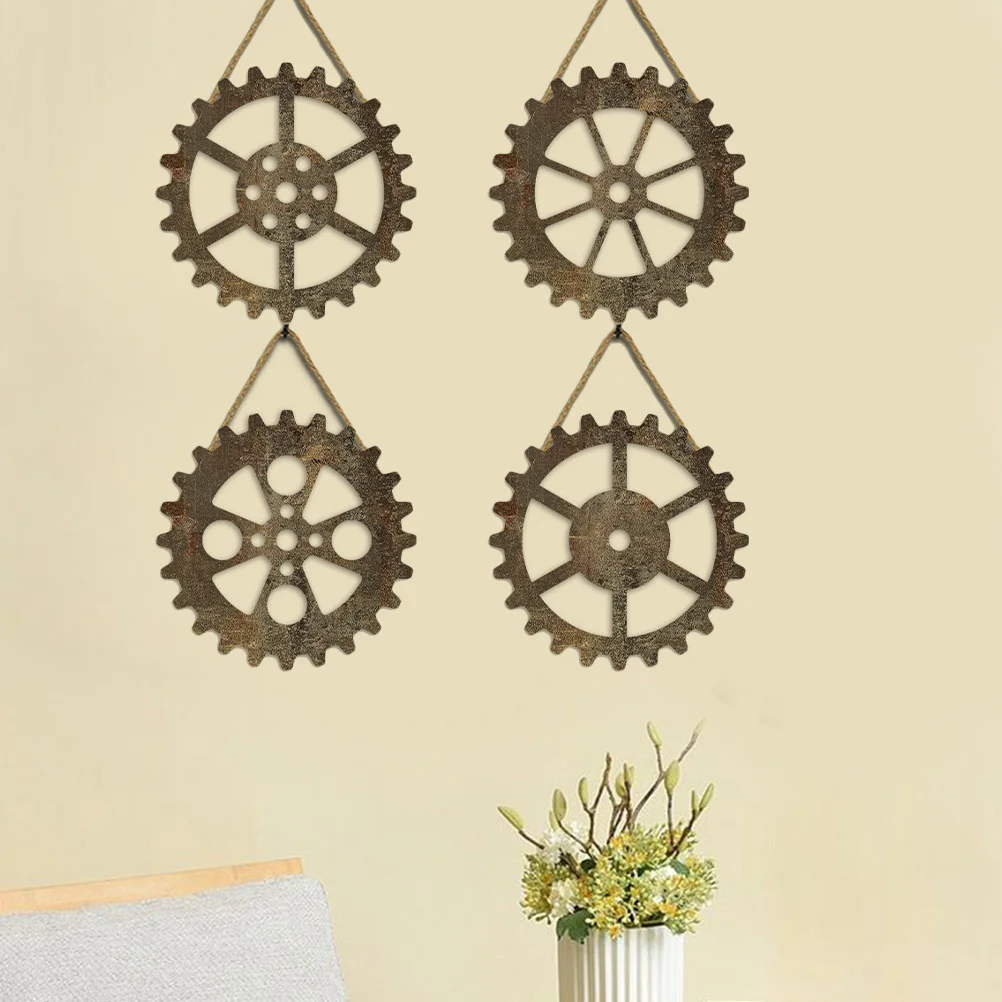 

4Pcs Wooden Gear Wall Art Retro Industrial Decor DIY Crafts Small Lightweight Home Bar Living Room Accessory Industrial Decor